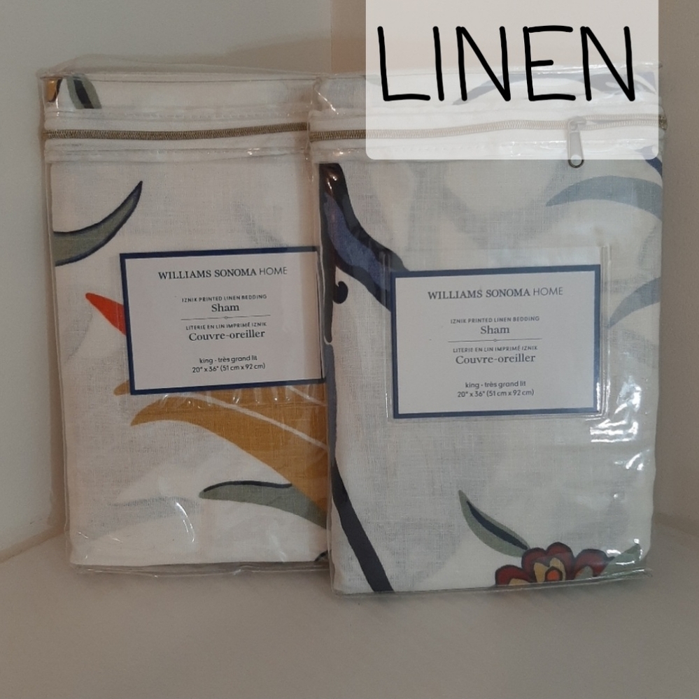 WILLIAMS SONOMA Iznik Printed Linen King Shams (2 shams)
